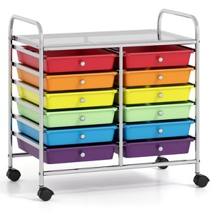 Costway 12 Drawers Rolling Cart Storage Scrapbook Paper Studio Organizer Bins Multicolor - 1 of 4