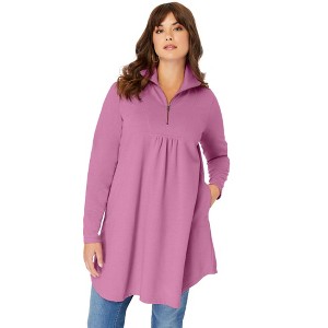 Roaman's Women's Plus Size Half Zip Collared Sweatshirt - 1 of 4