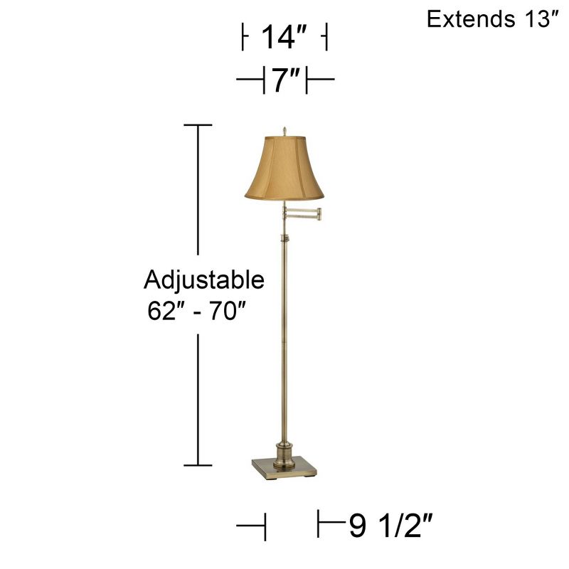 360 Lighting Traditional Swing Arm Floor Lamp Adjustable Height 70" Tall Antique Brass Coppery Gold Fabric Bell Shade Living Room Reading, 4 of 5