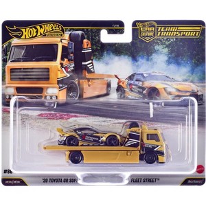 Fleet Street Flatbed Yellow with Graphics & 2020 Toyota GR Supra #15 Yellow with Black Graphics Diecast Model Cars by Hot Wheels - 1 of 1