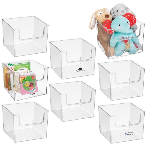 mDesign Plastic Stackable Toy Storage Bin w/ Attached Lid - 4 Pack - Clear