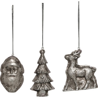 Transpac Resin Christmas Zinc Mold Ornament Set of 3 Christmas Home Decorations