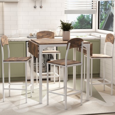 Anybear Farmhouse 5-piece Counter Height Drop Leaf Dining Table Set with Dining Chairs for 4