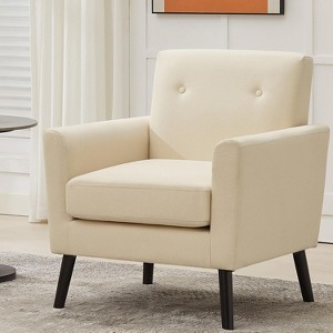 Mid-Century Accent Chair, Button Tufted Modern Upholstered Armchair with Wood Legs Accent Chairs for Living Room, Office, Bedroom - 1 of 4