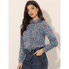 Allegra K Women's Point Collar Long Button Sleeve Button Down Floral Shirt - 2 of 4