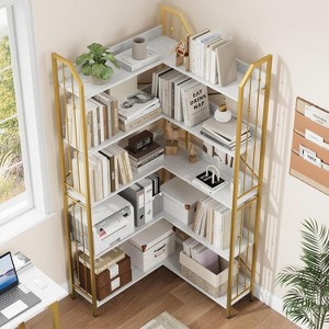 L-Shaped Corner Bookshelf, Beaded Design Bookcase, Industrial Storage Organizer Display Rack for Bedroom Living Room Office - 1 of 4