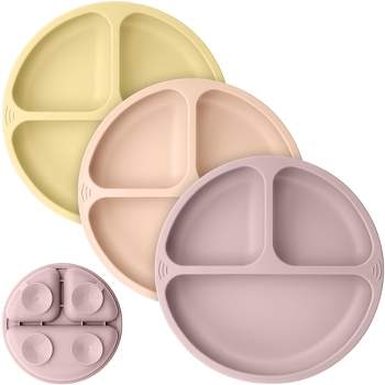 3-Pack Prep Suction Plates for Baby, 100% Silicone Toddler Plates, BPA-Free Divided Baby Plates with Suction (Dusk)