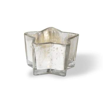tagltd Silver Star Shaped Glass Tealight Candle Holder, 2.0L x 2.0W x 3.0H inches
