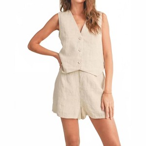 Women's Linen Tuxedo Vest - MIOU MUSE - 1 of 4