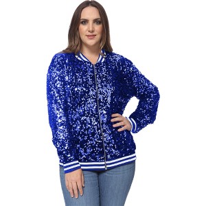 Anna-Kaci Women's Plus Size Sequin Bomber Jacket - 1 of 4