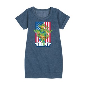 Girls' - Teenage Mutant Ninja Turtles - USA Turtles Graphic Short Sleeve Fleece Dress - 1 of 4