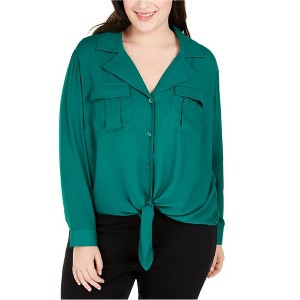 I.N.C International Concepts Womens Front Tie Button Up Shirt, Green, 0X - 1 of 1