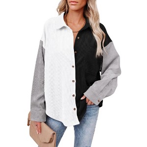 Coolmee Women's Corduroy Button Down Shirts Boyfriend Long Sleeve Oversized Blouses Tops - 1 of 4