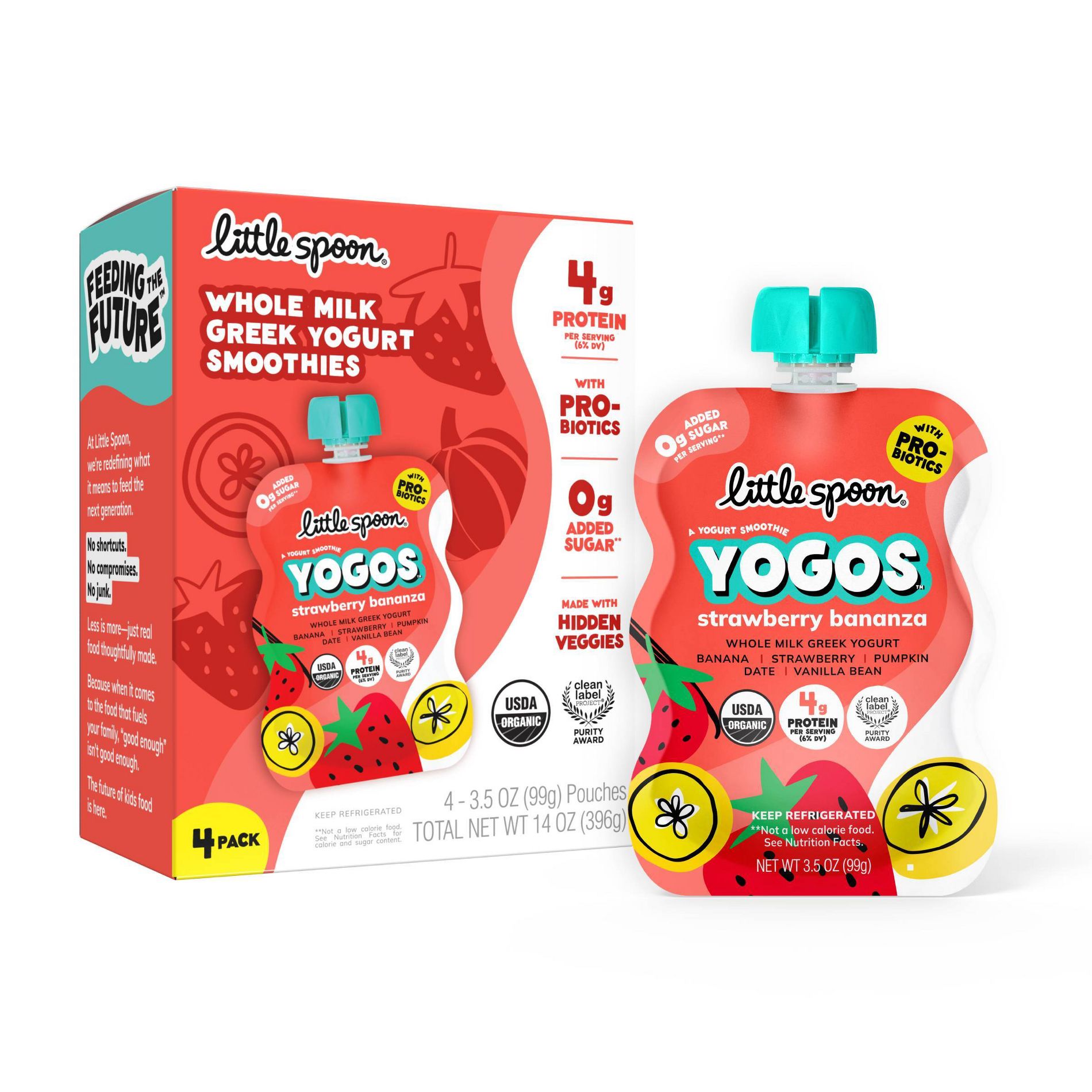 Little Spoon YoGos Strawberry Banana Organic Whole Milk Kids’ Greek Yogurt Pouches – 14oz/4ct