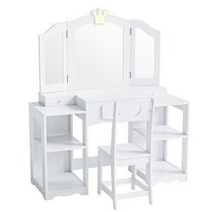Karl Home Kids Vanity Table and Chair Set, 2 in 1 Girls Vanity Storage Cabinet w/Tri-Folding Mirror - 1 of 4