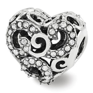 Black Bow Jewelry Sterling Silver with White Crystals Filigree Heart Bead Charm - 1 of 3