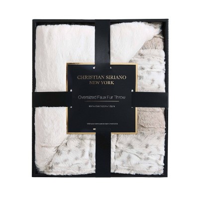 Oversized Snow Leopard Faux Fur Reversible Throw Blanket