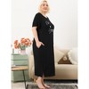 Agnes Orinda Women's Plus Size Soft Knit Cute Cat Print Short Sleeve Split Hem Pockets Midi Sleep Shirts Nightgowns - 4 of 4