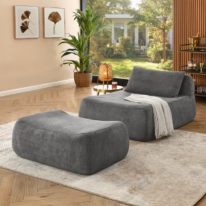 Chic Crate-Large Bean Bag Recliner – Lazy Sofa with Waist Pillow & Ottoman, Multi-Room Bedding for Bedroom, Grey - 1 of 4