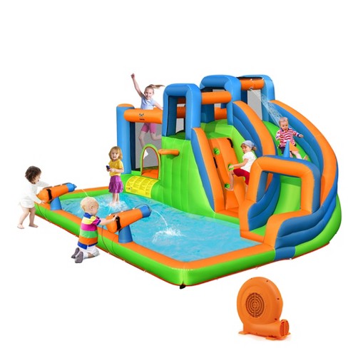 Costway Inflatable Water Slide Giant Splash Pool With Dual Climbing ...