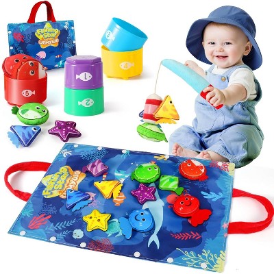 17-in-1 Cloth Fishing Game with Stacking Cups, Color Sorting Montessori Toy for Toddlers