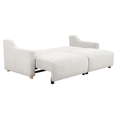 Cream Fabric Queen Sleeper Sofa with Natural Wood Legs