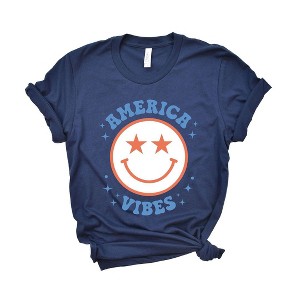 Simply Sage Market Women's America Vibes Smiley Short Sleeve Graphic Tee - 1 of 3