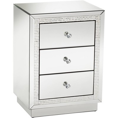 Studio 55D Biscaya 19" Wide 3-Drawer Beaded Mirrored Side Table