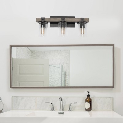 Rustic Restored Wood Look 3-Light Bath Vanity with Glass Shades