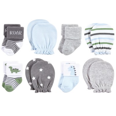 Hudson Baby Infant Boy Socks and Mittens Set, Dinosaur, 0-6 Months