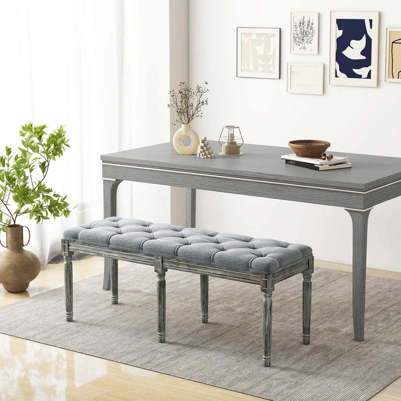 Costway 47" French Vintage Entryway Bench Upholstered Dining Bench with Rubber Wood Legs Beige/Grey, 5 of 10