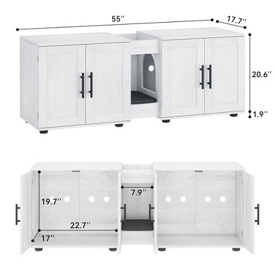 Cat Litter Box Enclosure for 2 Cats, Furniture with Double Room,Hidden Double Litter Box Enclosure Furniture,