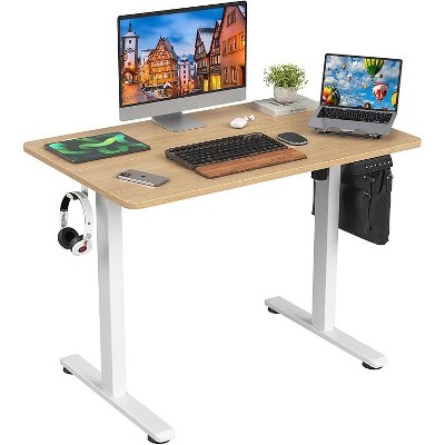 Infurnic Desks, Standing Desk with Splice Board, Adjustable Height Sit Stand Desk for Office or Home, Brown, 24"*40"*27.5"