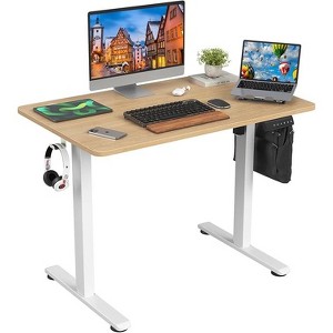 Infurnic Desks, Standing Desk with Splice Board, Adjustable Height Sit Stand Desk for Office or Home, Brown, 24"*40"*27.5" - 1 of 4