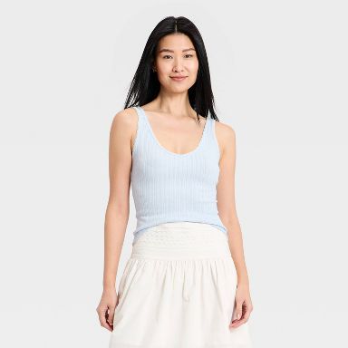 Women's Western Lace Trim Pointelle Tank Top - Universal Thread™ Blue XS