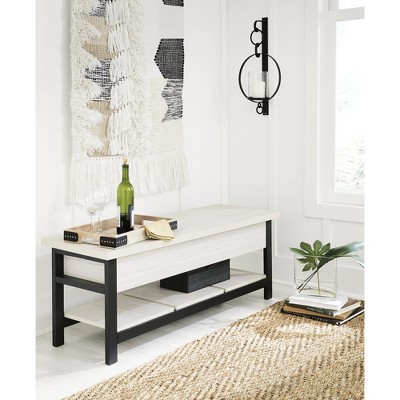 Casual Contrast 48" Black & White Storage Bench with Plank Shelf