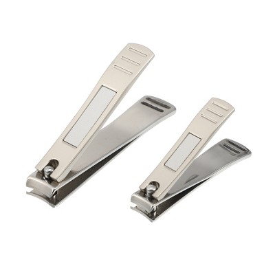 Unique Bargains 2 Pcs Nail Cutter Set Professional Nail Clipper Kit for Travel or Home Silver Tone Stainless Steel