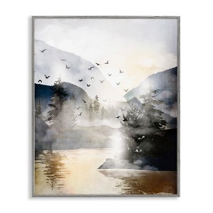 Stupell Industries Flying Birds Mountain Lake View Framed Giclee Art - 1 of 4