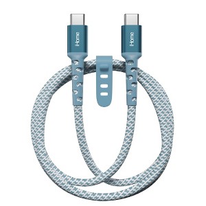 iHome 6' USB-C to USB-C Cable, Nylon Braided with Cable Wrap, Blue - 1 of 4