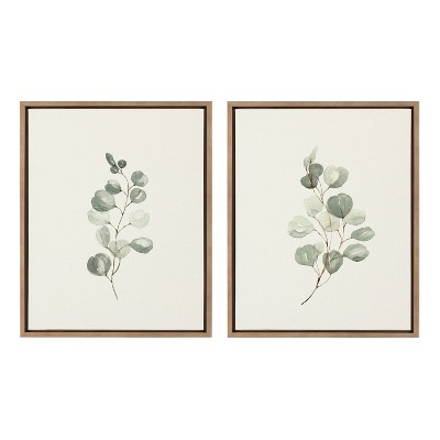 18" x 24" (Set of 2) Sylvie Eucalyptus by Maja Mitrovic of Makes My Day Happy Framed Wall Canvas Set Gold - Kate & Laurel All Things Decor