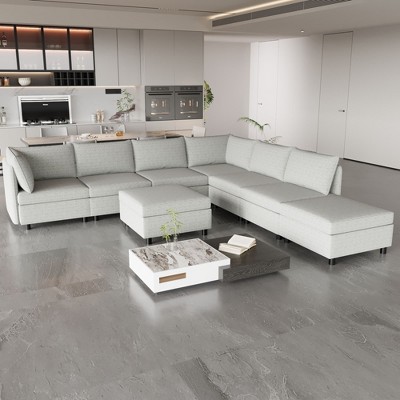 NicBex Modular 129" L Shape Sectional Sofa Sleeper Couch Set with Storage Space for Living Room