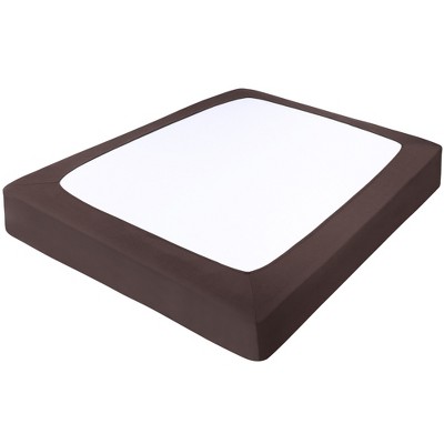 PiccoCasa Box Spring Cover Stretchy Fabric Wrap Around 4 Sides Bed Skirt Wrinkle Free for Home Brown Queen