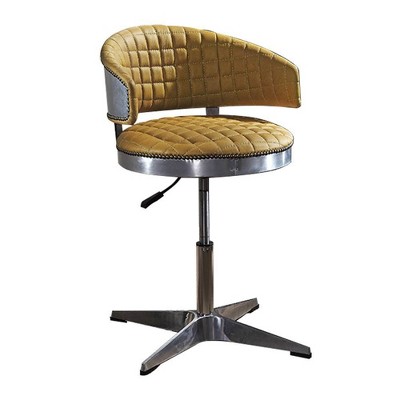 Turmeric Top Grain Leather Swivel Chair with Chrome Base