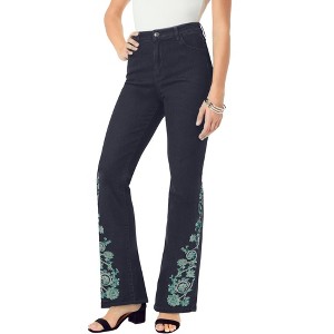 Roaman's Plus Size Invisible Stretch Embroidered Split Flare-Leg Jean - 1 of 3