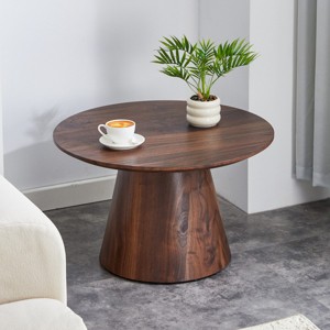 Natural Wood Round Coffee Table,Coffee Table With Natural Wood Grain MDF Tabletop And Wood Base,MDF Coffee Table-Cuddlewood - 1 of 4