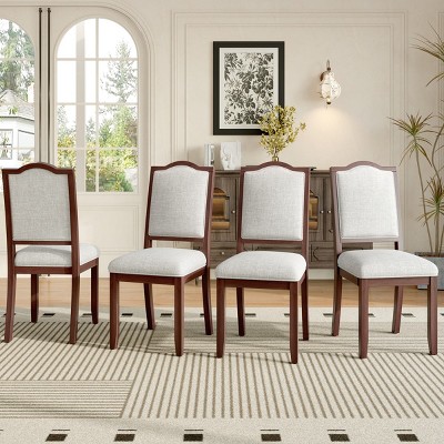 Set of 4 Upholstered Farmhouse Dining Chairs,High Back Solid Wood Mid-Century Side Chairs for Dining Room & Kitchen–The Pop Home