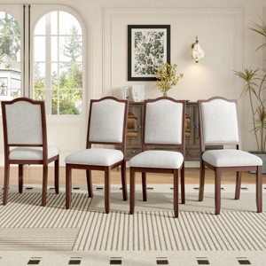 Set of 4 Upholstered Farmhouse Dining Chairs,High Back Solid Wood Mid-Century Side Chairs for Dining Room & Kitchen–The Pop Home - 1 of 4