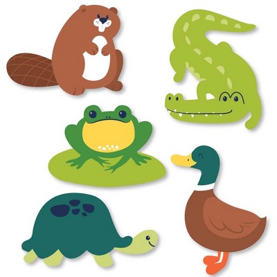 Big Dot of Happiness Pond Pals - DIY Shaped Frog, Alligator, Turtle, Beaver and Duck Birthday Party or Baby Shower Cut-Outs - 24 Count