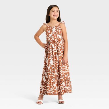 Girls' Floral Maxi Dress - Cat & Jack™ Brown XS : Target
