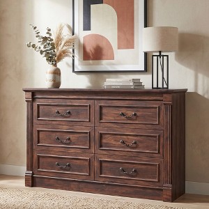 beckford walnut brown finish 6 drawer wood dresser 6 Drawers Dresser for Bedroom, Farmhouse 48